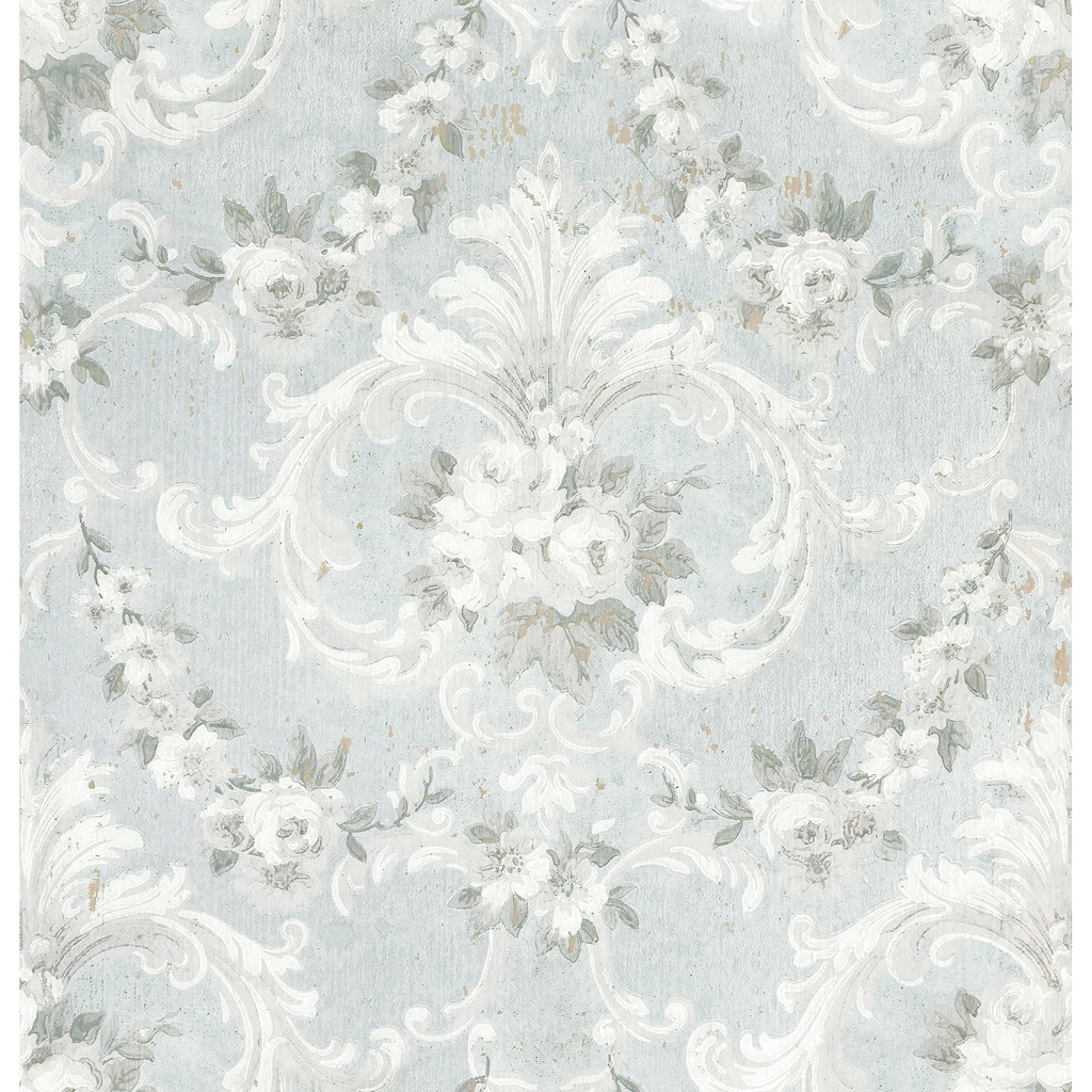 Zio and Sons This Old Hudson Vintage Blue Rose Damask Wallpaper