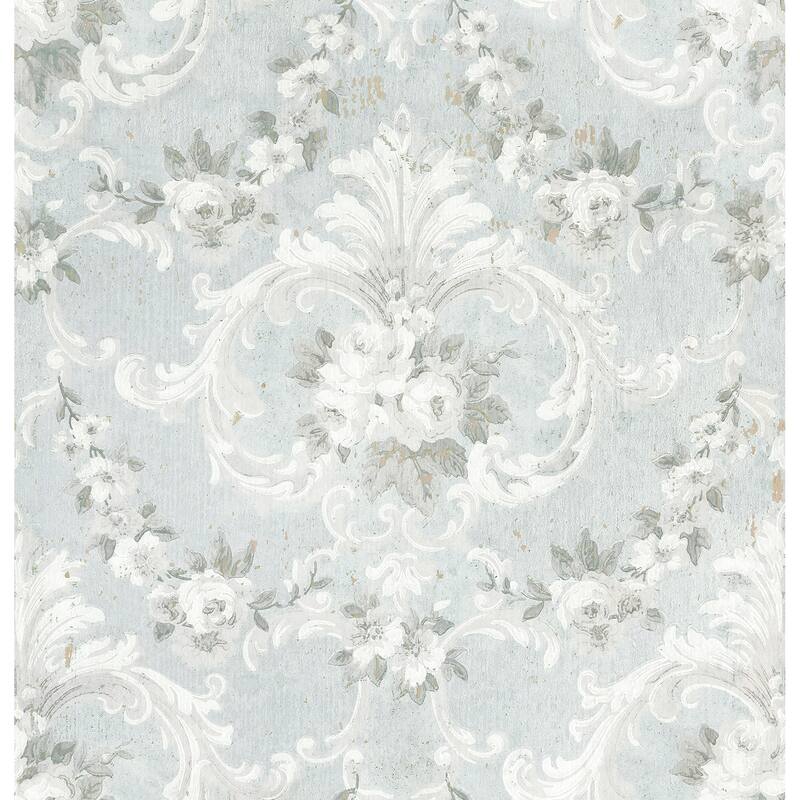 Zio and Sons This Old Hudson Vintage Blue Rose Damask Wallpaper