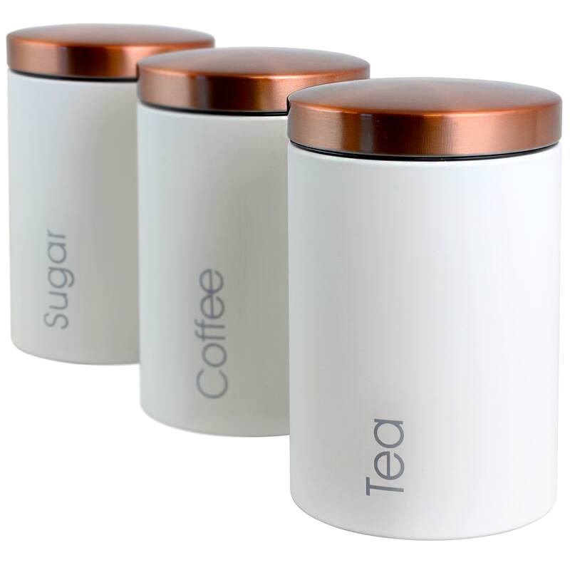 Modern Home Sugar, Coffee and Tea Can Storage Set with Lids in Cloud White