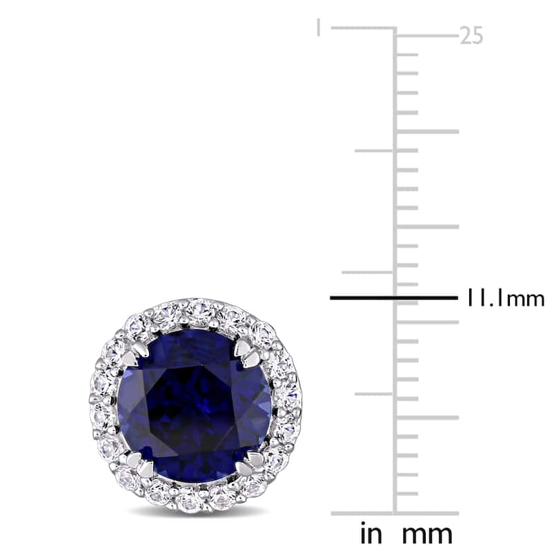 Miadora Sterling Silver 5 1/2ct TGW Created Blue and White Sapphire Halo Stud Earrings - 11.1 mm x 11.1 mm x 6.5 mm