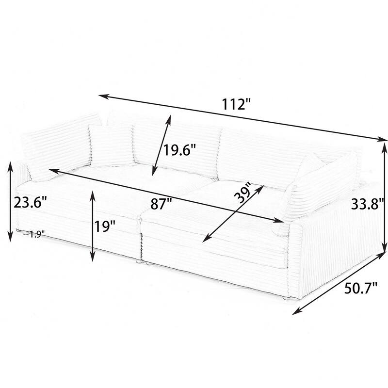 112-inch Beige Corduroy Sofa with Four Seats and Double-layer Cushions