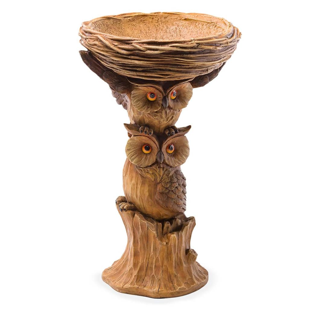 Carved Resin Owls Birdbath
