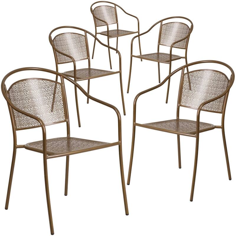 5 Pack Indoor-Outdoor Steel Patio Arm Chair with Round Back