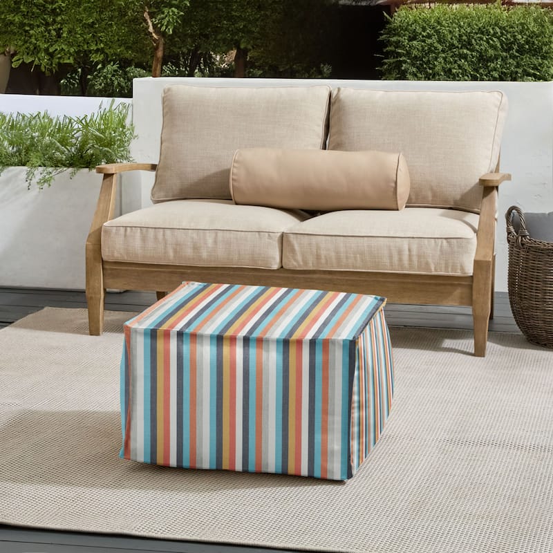 Sorra Home Sunbrella Outdoor Top Stitch Bean Pouf - Surround Sunrise - Medium