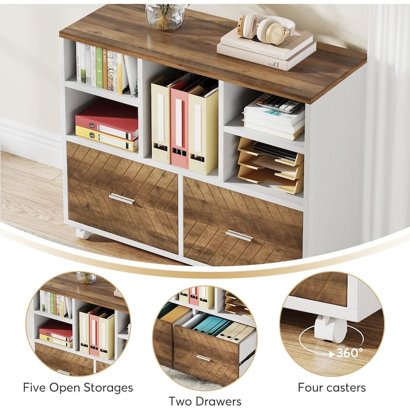 2-Drawer Wood Mobile File Cabinet Holds Letter Size Files with Shelves, Home Office Printer Stand
