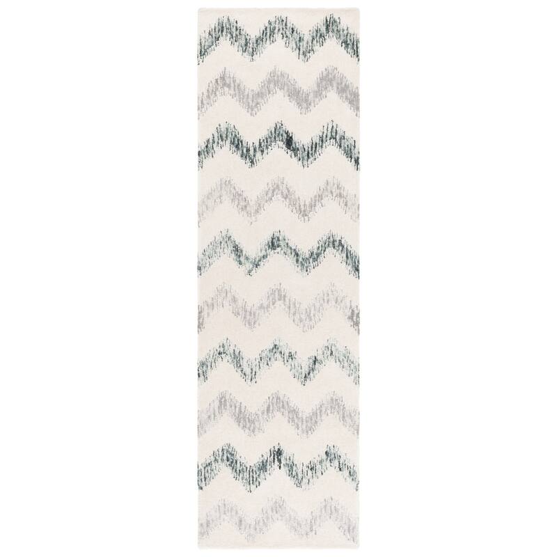 SAFAVIEH Handmade Soho Kaljopa Modern Chevron Wool & Viscose Rug - 2'3" x 8' Runner - Ivory/Grey