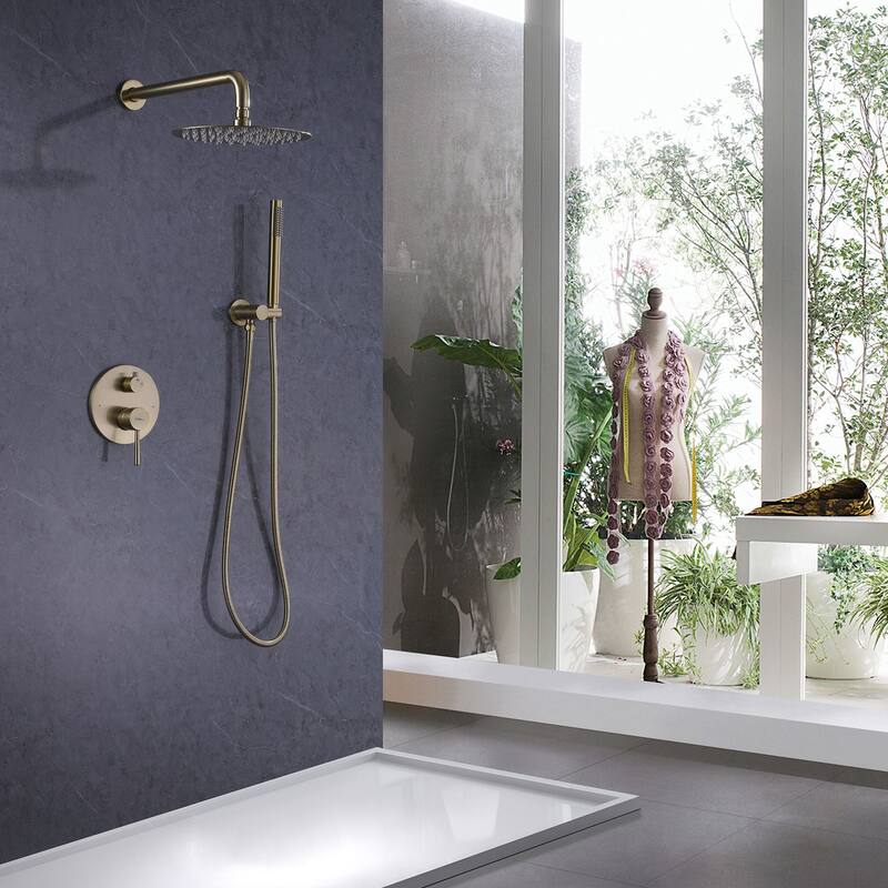 10-inch Brushed Gold Rainfall Shower Faucets Sets with Two Functions