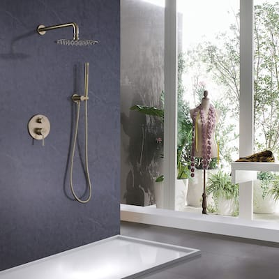 Single Handle Brushed Gold Shower System with Shower Head - 10 inch