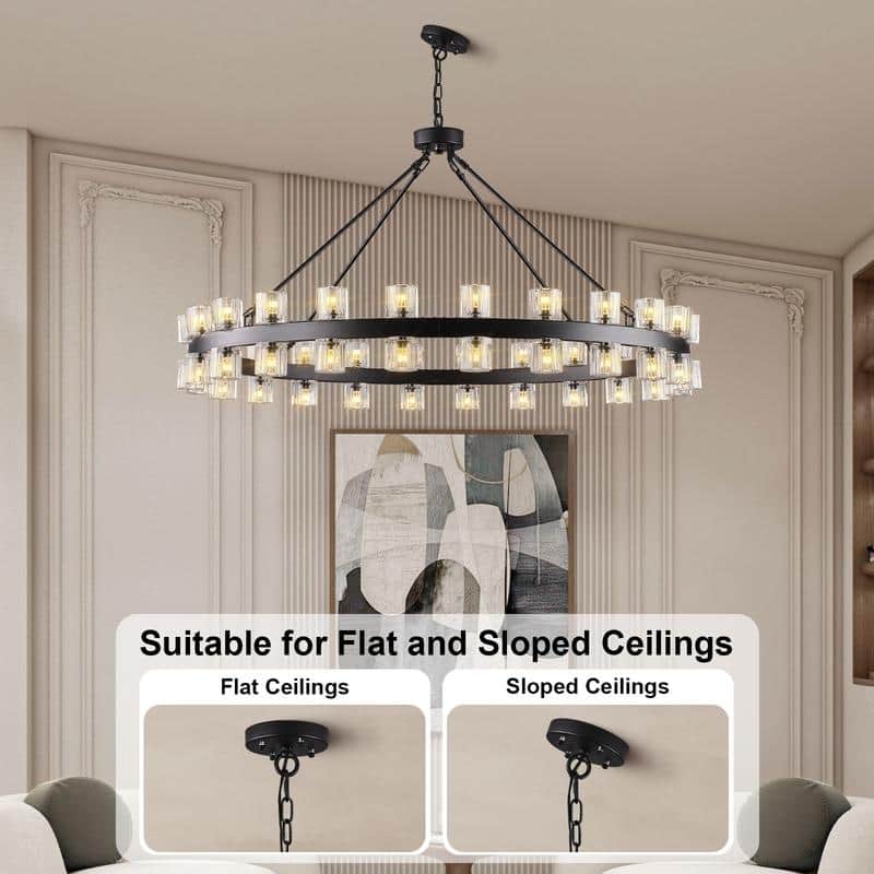 KAYLA Wagon Wheel Chandelier With Crystal Shade