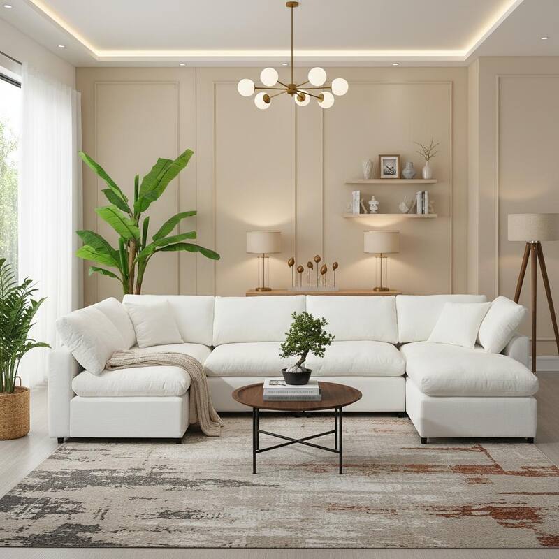 6-Piece Modular Cloud Chenille Sofa Bed with Ottoman by Harper&Bright Designs.