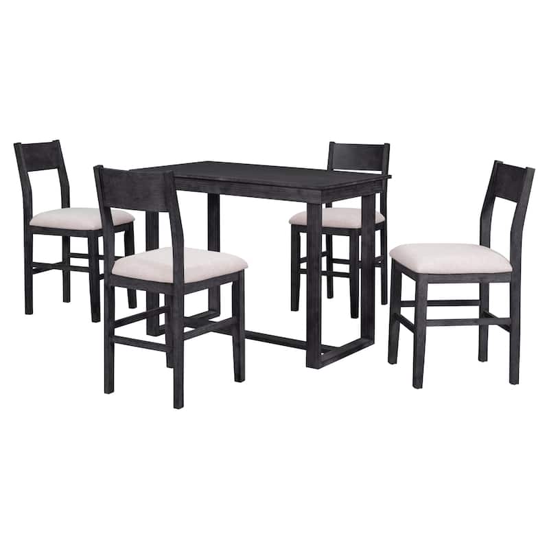 5-Piece, Farmhouse Counter Heigh Dining Table Set with 1 Rectangular Dining Table and 4 Dining Chairs, for Dining Room, Gray