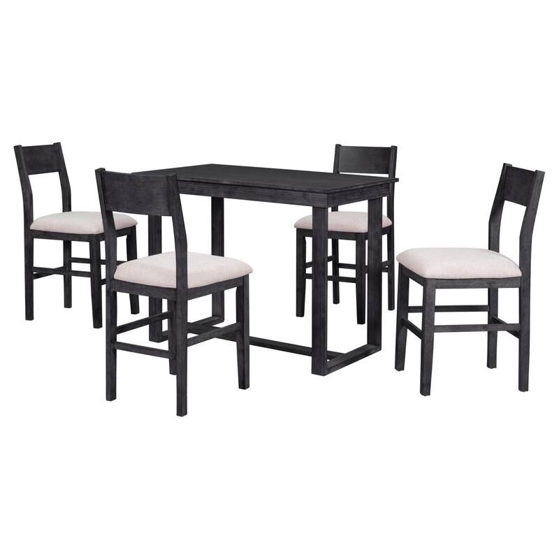 Counter Height 5-Piece Dining Table Set, Kitchen Table Set with Wood Texture Table and Cushioned Chairs