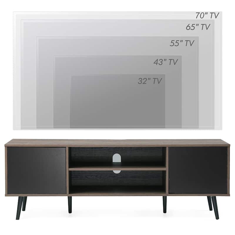 WAMPAT Black/ Brown Mid-century Modern TV Stand