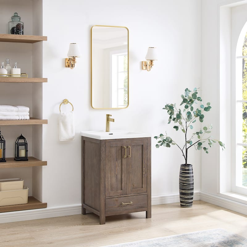 Gela Single Bath Vanity with Ceramic Basin Top and Mirror