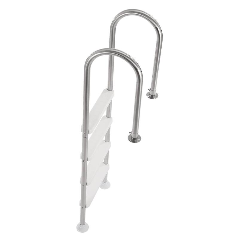 Stainless Steel 4-Step Pool Ladder with Double Handrails for 54 Inch Deck - 23.62 x 17.52 x 71.9 inch - Silver-White
