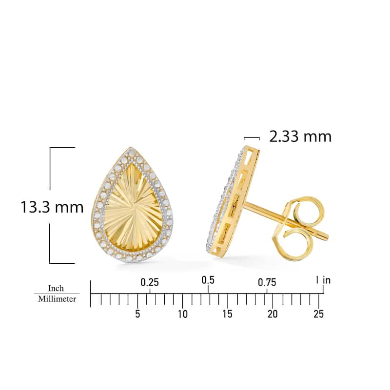 Clover 14K Two-Tone Gold Diamond-Cut Teardrop Stud Earrings