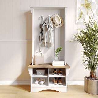 3 Hook Hallway Tree with Divided Under Bench Storage - On Sale - Bed ...