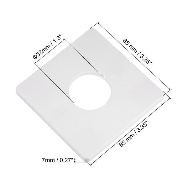 dimension image slide 5 of 8, Wall Split Flange, ABS Square Self-Adhesive Escutcheon Plate with Diameter Hole, Water Pipe Cover for Water Faucet Decorations