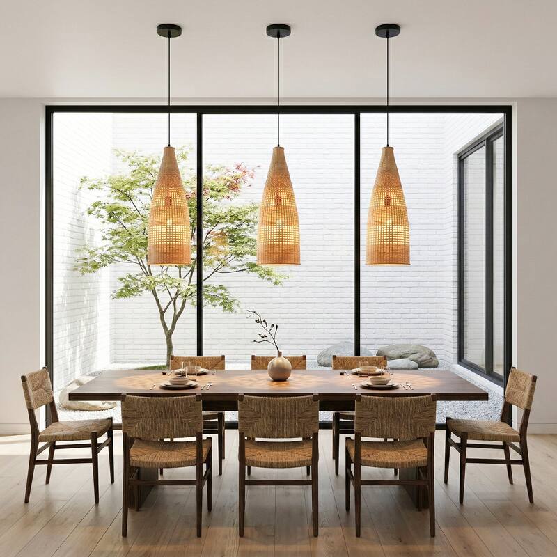 9" Coastal Woven Bamboo Bottle-Shaped Adjustable Pendant Light Chandelier