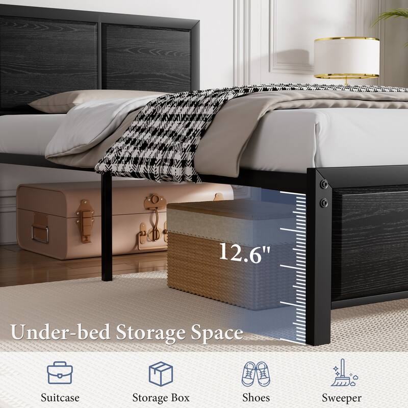 VECELO Platform Bed Frame with Wooden Headboard Heavy Duty Steel Slats Support No Box Spring Needed