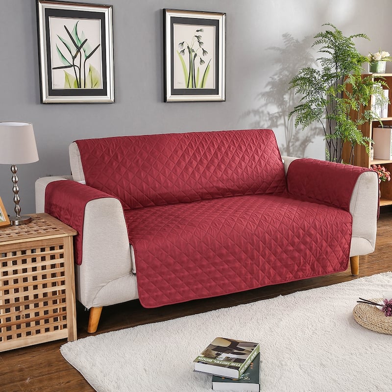 Quilted Microfiber Sofa Slipcover Furniture Protector Mat with Straps
