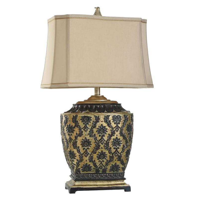 StyleCraft Jane Seymour Antique Platinum and Barbados Table Lamp - Beige Fabric Shade - Antique Platinum+Barbados