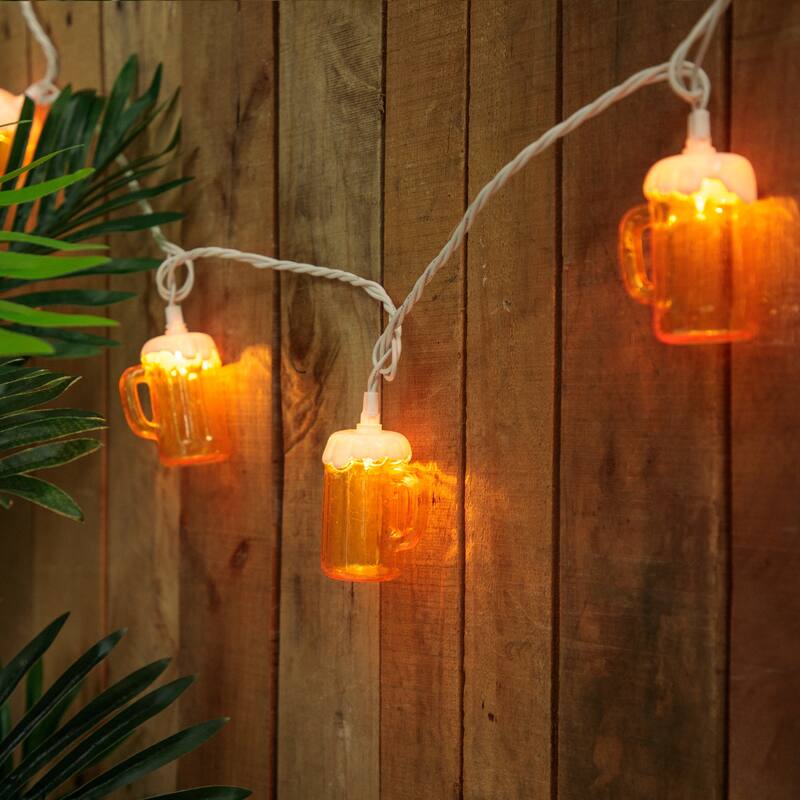 10ct Beer Mug Summer Outdoor Patio String Light Set, 7.25ft White Wire