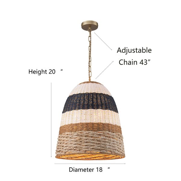 20" Large Rattan Chandelier 6-Light Coastal Vintage Farmhouse Hand-Woven Boho