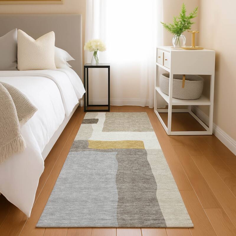 Machine Washable Indoor/ Outdoor Contemporary Blox Chantille Rug