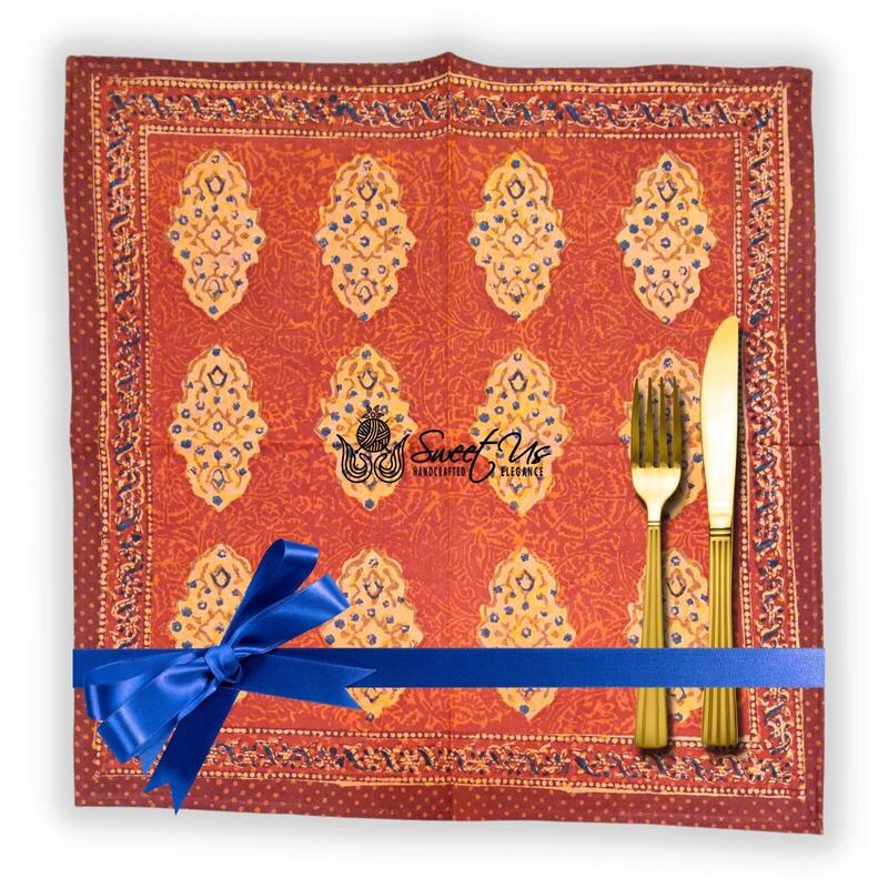 Chic Rustic Geometric Cotton Block Print Tablecloth Collection - Set of 4 Napkins