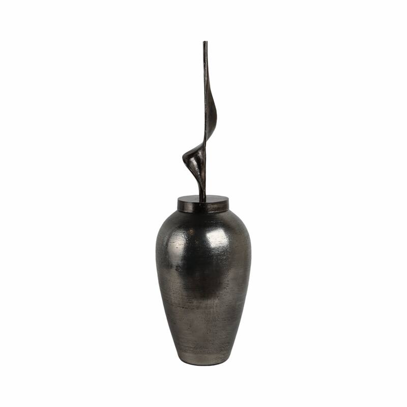 Sophisticated Glass Table Vase with Metal Topper - Gunmetal & Metallic