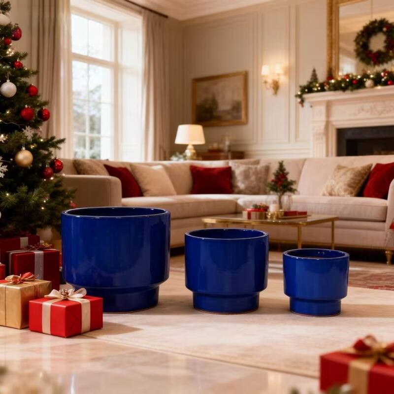 Handmade Indoor/Outdoor Ceramic Planter Set with Earthy Glossy Finish