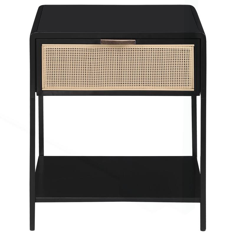 Chic Metal Bedside Table with Cane Drawer for Stylish Spaces