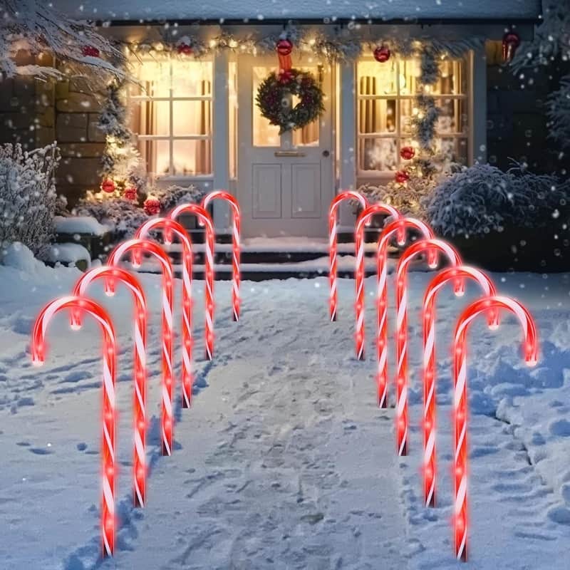 17" Christmas Candy Cane Lights, Christmas Pathway Lights with 72 Red, 12 Packs Candy Christmas Lights Candy Cane