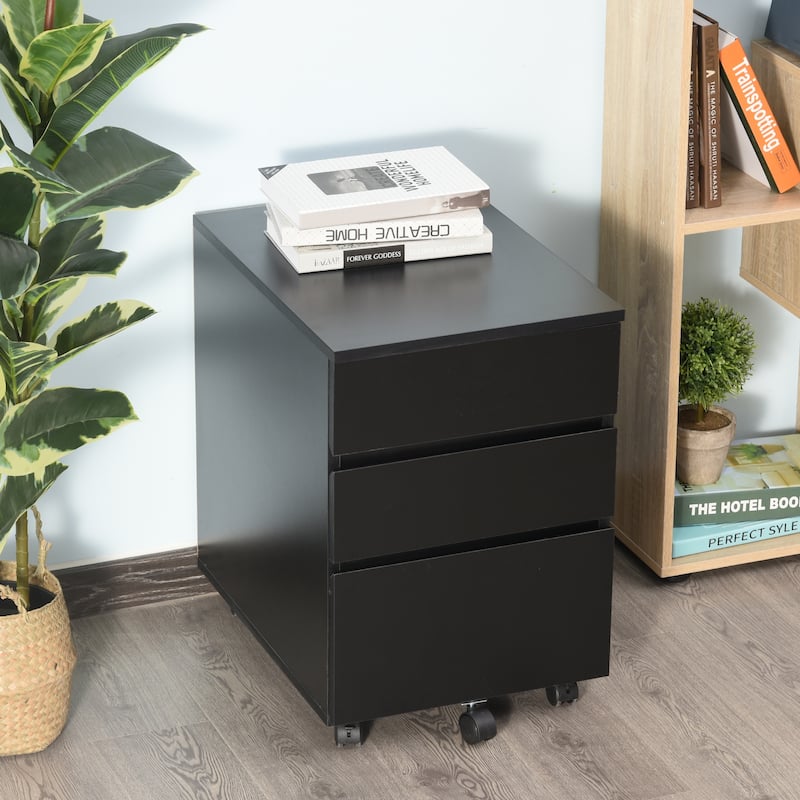 HOMCOM 3 Drawer Mobile Nordic Style Under Desk Cabinet for Home or Office with 5 Easy Castor Wheels