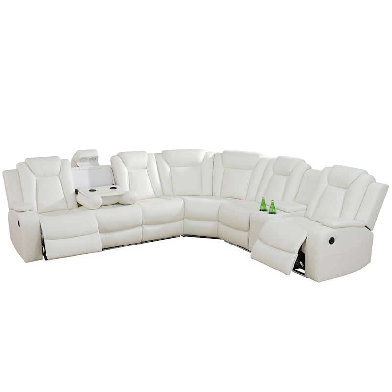 Off-White 3-Piece Breathing Leather Living Room Recliner Sofa set