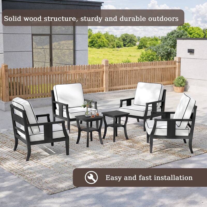 6-piece Outdoor Teak Seating Set Club Chairs with Cushions