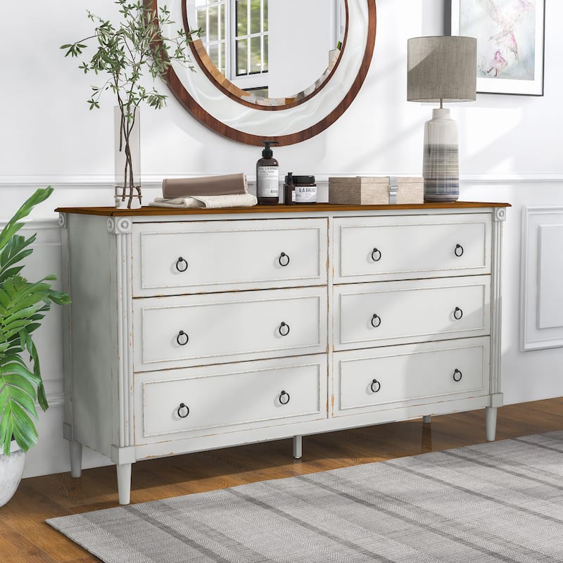 Joneigh Traditional 60-inch Wide 6-Drawer Double Dresser by Furniture of America - Antique White