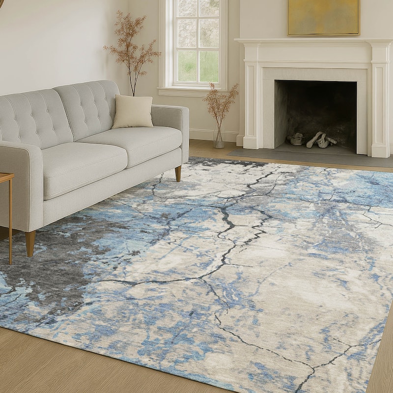 Machine Washable Indoor/ Outdoor Modern Crackle Chantille Rug