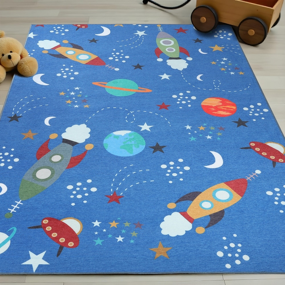 Superior Lil' Flyer Kids Space Washable Non-Slip Playroom Area Rug