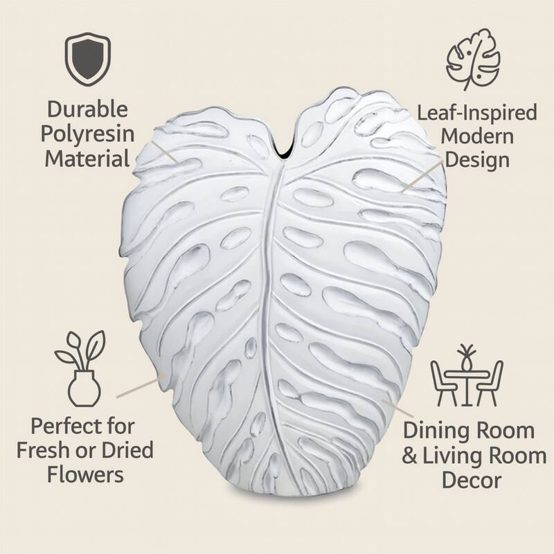 Aria Home White Poly resin Textured Vase Modern Contemporary Decor