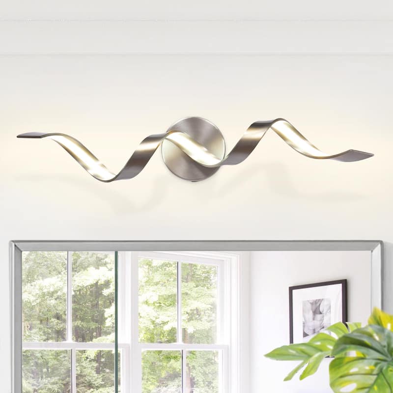 Modern Spiral Design LED Bathroom Vanity Light Dimmable Wall Light - 23.6 Inch - Nickel-1