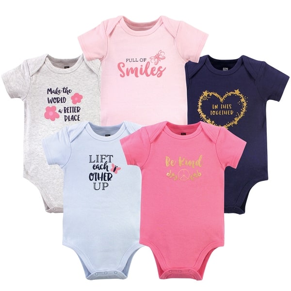 slide 1 of 1, Hudson Baby Infant Girl Cotton Bodysuits, Be Kind Blue 3-6 Months - Be Kind Blue