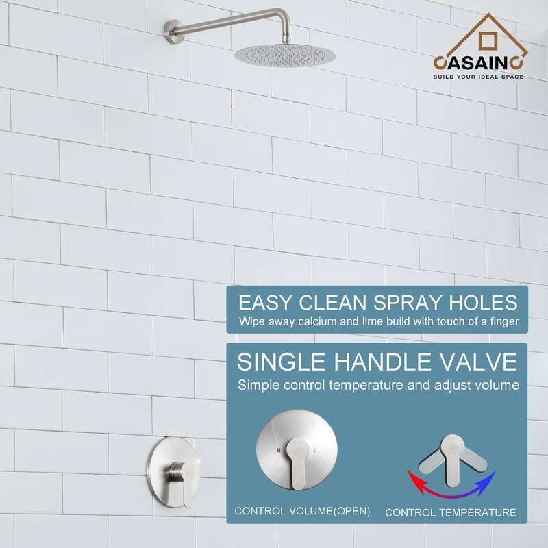 1-Spray Patterns with 1.8 GPM 10 in. Wall Mount Round Fixed Shower Head - 10 inch