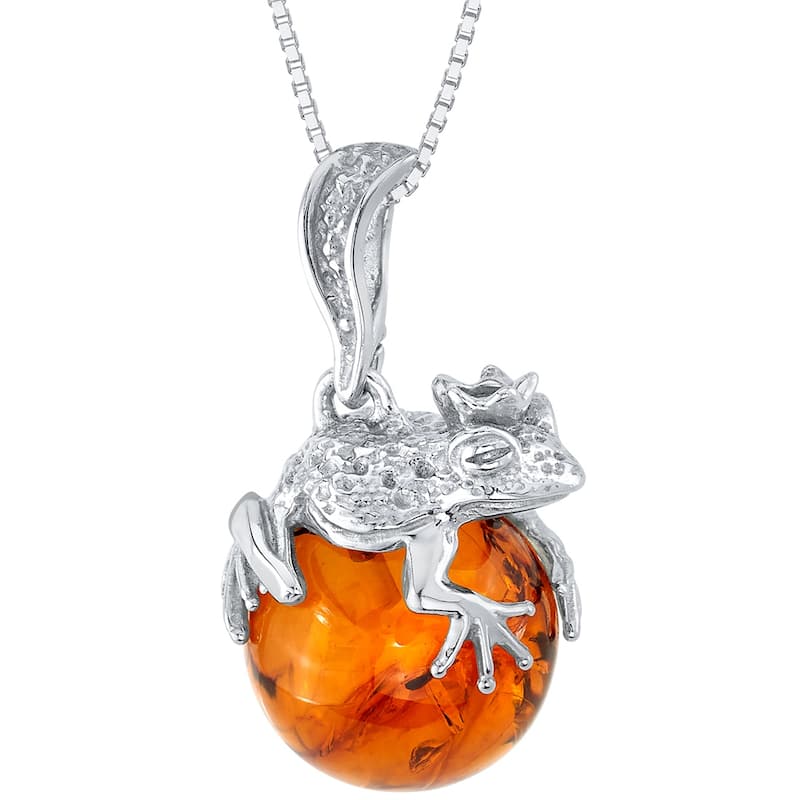 Amber Frog Animal Pendant in Sterling Silver