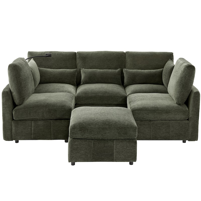 Roomfitters Modular U-Shaped Sectional Sofa Bed with Ottoman, USB Ports and Phone Holder for Living Room