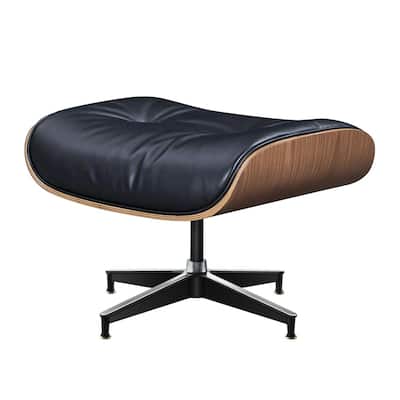 HomeRoots 28" Black and Light Brown Tufted Genuine Leather Lounge Chair With Ottoman - 28.30 in. x 29.00 in. x 20.50 in.