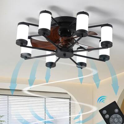 Oaks Aura 23in. Modern Rustic Low Profile Ceiling Fan with Light, Black Farmhouse Flush Mount Remote Control Ceiling Fan