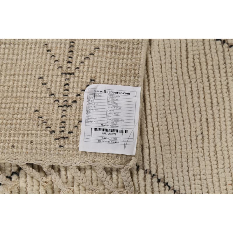 Moroccan Area Rug Handmade Beige Geometric Wool Carpet - 7'10"x 12'9"