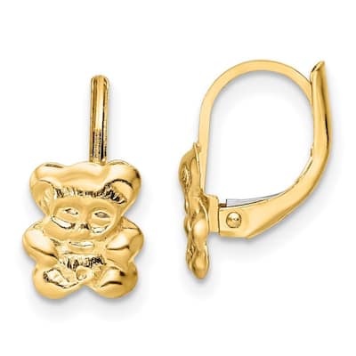 Curata 14k Yellow Gold 12.75x7.4mm Children's Teddy Bear Leverback Earrings